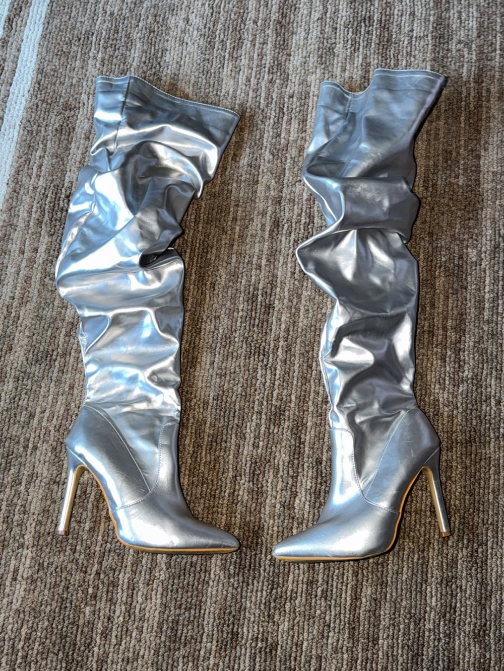 Silver Over-the-Knee Stiletto Boots - Women's Fashion Boots
